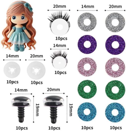 Zythrem 20 pcs Yeux de Securite Amigurumi 20 mm/14mm Yeux + Cils pour Animal Plastique Yeux Amigurumi Yeux de Sécurité Yeux de Sécurité Crochet Yeux Crochet Yeux Peluche Yeux de Securite – Image 2