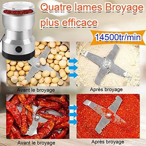 Moulin à Café Électrique 300ml Moulins multifonctionnels,Moulin a graines Quatre lames en acier inoxydable pour un broyage fin et efficace,Pour moudre les grains de café, épices,les graines de lin etc – Image 3