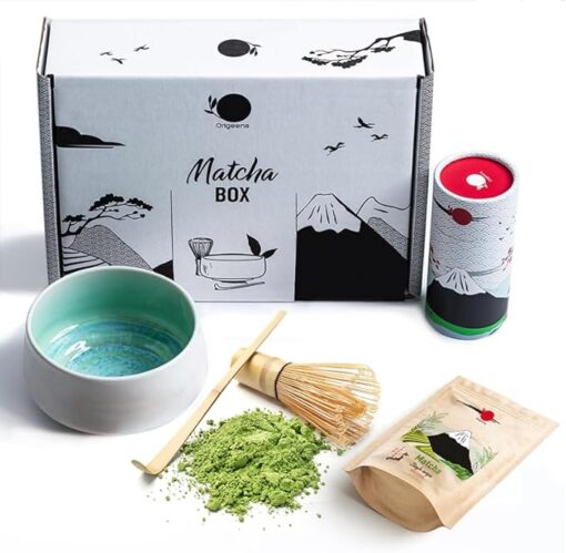 ORIGEENS MATCHA KIT avec Fouet matcha, Bol Matcha, Thé Matcha BIO Japonais | Bol Artisanal du Portugal | Coffret cadeau