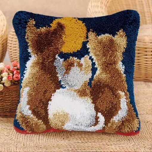 FANKXIUXI Kit de broderie de housse de coussin pour adultes et débutants, famille de chats, 43 x 43 cm – Image 3