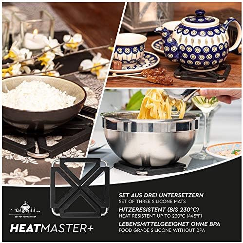 Oishii Heatmater - Lot de 3 Dessous de Plat Extensibles en Silicone et INOX, Carré, Noir – Image 5