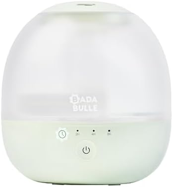 Badabulle Humidicateur d'air à Vapeur Froide Bubble - Veilleuse Multicolore - Autonomie 16h (Résevoir 2L) - Forme Compacte - Buse Orientable à 360° - Arrêt Automatique