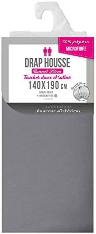 douceur d'intérieur, Drap Housse (140 x 190 cm) Oscar Anthracite, Microfibre Unie – Image 2