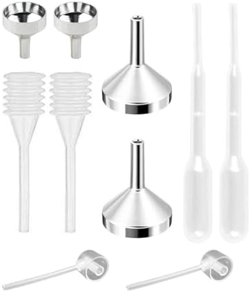 MUNSKT 10 Pièces Petit Entonnoir en Aluminium, Compte-gouttes en Plastique, Distributeur en Plastique pour le Remplissage de Bouteilles d'Huile Essentielle, de Poudre Pailletée,d'Artisanat et de Sable