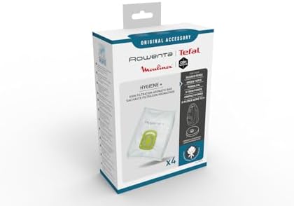 Rowenta Lot de 4 sacs aspirateur Hygiène+ Aromatic Fleur de cotton, Compatibles aves les aspirateurs traineaux, Très résistants, Haut pouvoir filtrant ZR200920, Blanc