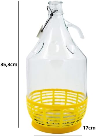 WYSKONT Bouteille bonbonne à col étroit avec couvercle pivotant, panier de protection, sas et bouchon pour la fabrication du vin, la fermentation, le stockage des boissons, verre transparent, 3 x 5 L – Image 3