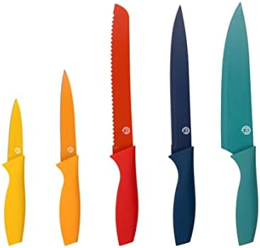 MasterChef Set Couteau Cuisine, Couteaux compris le Hachoir, Office, Chef, Legume & Eplucheur, Set Noir Inox avec Poignées Confortables, Collection Antirouille, Noir with captions, 5 Pièces – Image 14