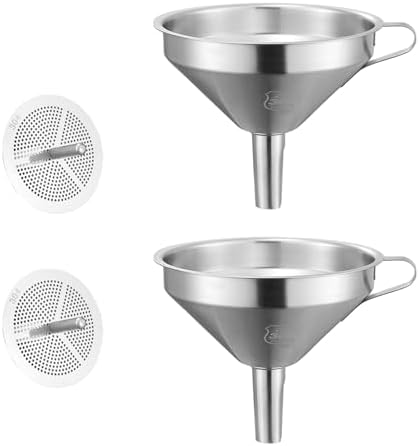 SRTSTR 2 Pièces Entonnoir Inox, Entonnoir Alimentaire, Entonnoir Cuisine Inox 11cm Entonnoir avec Filtre Entonnoir Tamis Inox Entonnoir avec Ane Inox Entonnoir Métallique pour le Transfert de Liquide