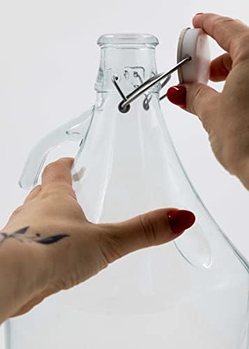 WYSKONT Bouteille bonbonne à col étroit avec couvercle pivotant, panier de protection, sas et bouchon pour la fabrication du vin, la fermentation, le stockage des boissons, verre transparent, 3 x 5 L – Image 2