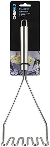 Chef Aid - Presse-Purée Chef Aid en Acier Inoxydable, Outil pour Purée de Pommes de Terre, Aliments pour Bébés, Légumes et Fruits, avec Boucle de Suspension Pratique, Argenté