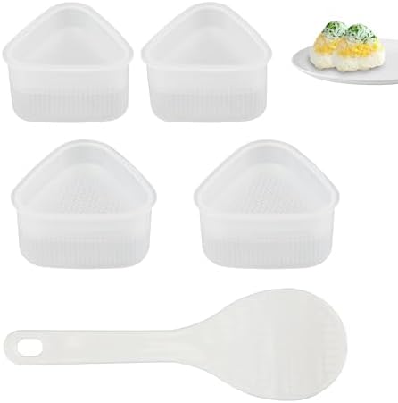 TEKONDA Onigiri Lot de 4 moules à sushis avec cuillère Triangle de riz Onigiri Maker Moule à boulettes de riz pour sushis, restaurants, restaurants familiaux, pique-niques, fabrication de sushis
