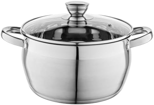 FLORINA Faitout Inox (6 l) I Diamètre de 24 cm I Marmite Inox OLIVER I Casserole Acier Inoxydable avec Couvercle en Verre I Faitout pour Induction, Marmite tous Feux I Convient au Lave-vaisselle
