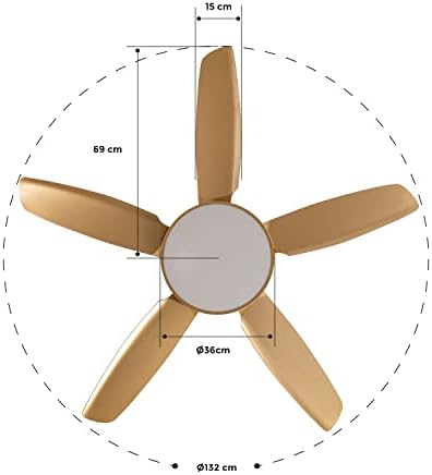 CREATE / WINDFLAT/Ventilateur de plafond avec lumière, Wifi et télécommande, or / 40W, Silencieux, Ø132 cm, 6 vitesses, minuterie 1 à 4h, été-hiver, double hauteur, moteur DC – Image 4