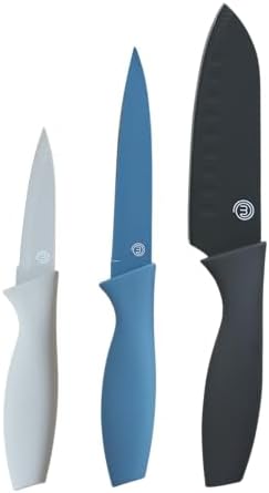 MasterChef Set Couteau Cuisine, Couteaux compris le Hachoir, Office, Chef, Legume & Eplucheur, Set Noir Inox avec Poignées Confortables, Collection Antirouille, Noir with captions, 5 Pièces – Image 18