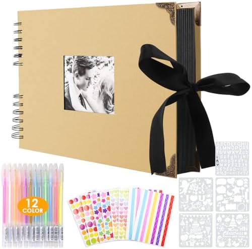 Album Photo à Personnaliser Soi-Même 80 Pages Noires Scrapbooking Vintage Album Souvenir pour Bébé Famille Anniversaire Saint Valentin Mariage Noël Cadeau (Noir, 29 x 21,5 cm) – Image 19