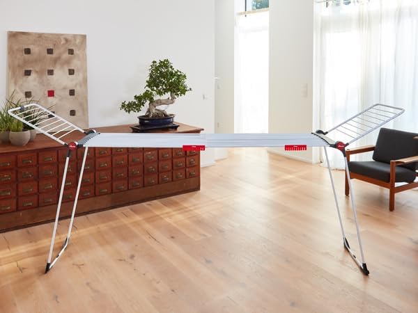 Vileda Infinity Flex Plus Grand Etendoir à Linge - Extensible jusqu'à 2 m - capacité 30 m - Ailes Hautes - Deux Accessoires Porte-Chaussettes - Protégé par Un Emballage en Carton - 2XL – Image 4