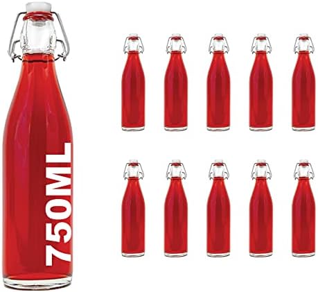 Casavetro 10 x 750 Bouteilles Vides en Verre Swing Bouchon en Caoutchouc Hermétique Réutilisable Rechargeable pour Home Brewing Gin Vinaigre d'Eau (10 x 750ml)