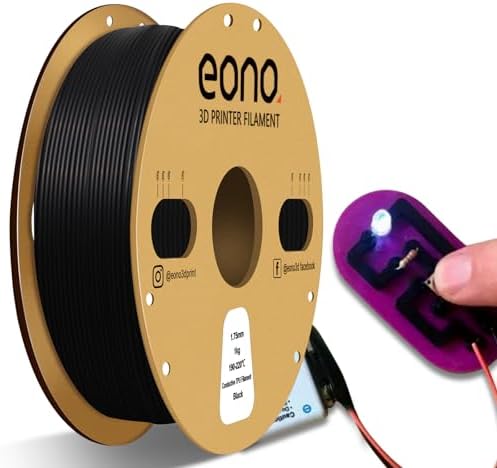 Eono Filament conducteur TPU 1,75 mm (± 0,03 mm) 2,2 lb (1 kg) pour imprimante 3D, filament flexible électrolconducteur noir