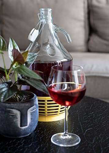 WYSKONT Bouteille bonbonne à col étroit avec couvercle pivotant, panier de protection, sas et bouchon pour la fabrication du vin, la fermentation, le stockage des boissons, verre transparent, 3 x 5 L – Image 7