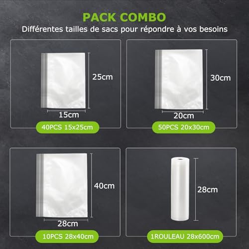 Bonsenkitchen Machine Sous Vide Alimentaire, Machine Sous Vide à 5 Modes-8 L/min, Technologie Globefish pour Un Travail en Continu à Grande Vitesse, Comprend 100 Sacs Sous Vide et 1 Sac en Rouleau – Image 3