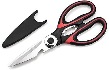 Ciseaux Cuisine, Ciseaux Cuisine Robustes, Professionnel Acier Inoxydable Ciseaux,Multiusage Ciseaux avec Couvercle pour Poulet Poisson Légumes et BBQ, Décapsul (Blanc & Rouge) – Image 18