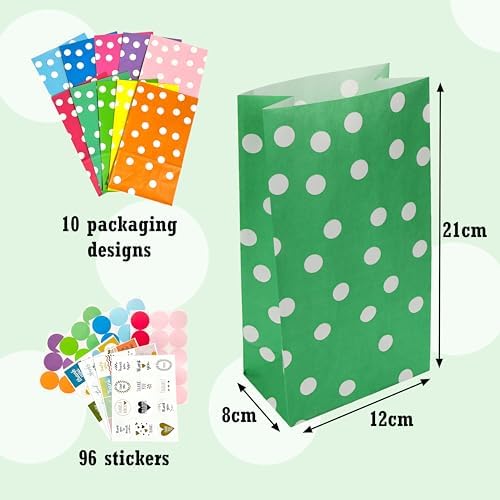 PAKNOR® Set de 40 sacs cadeaux en papier coloré avec 96 autocollants pour emballer des cadeaux d’anniversaire d'enfant, de mariage, de fête – Image 2