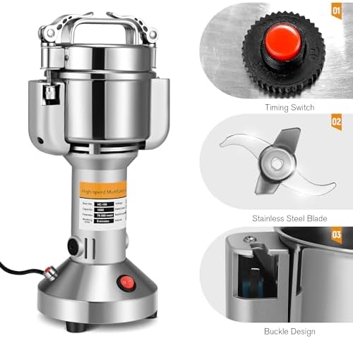 Moulin à Céréales Électrique, Couleeur Grinder Electrique 150g Haute Vitesse Broyage Moulin à Épices Moulin Epices avec 3 Lames en Acier Inoxydable Machine à Poudre pour Céréales Herbes Épices Noix – Image 6