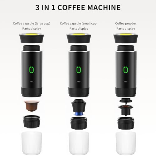 VHV Machine à Café Portable de Voyage,Chauffage Rapide 3 En 1 Cafetiere Portable 12V, Auto-Chauffage de 4 à 6 Minutes, Grandes Capsules, Café Moulu, Pour Le Camping, Bureau, Maison, Voiture (Cendre) – Image 3