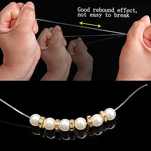 2 Pcs Fil Elastique pour Bracelet 50m*0,8mm Elastique Bracelet Ligne Fil Extensible Elastique Transparent Noir Transparent avec Ciseaux et Aiguille à Perles pour Bracelets et Colliers – Image 4
