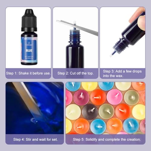 Alaoo Colorant Liquide pour Bougies,8 Couleurs Colorant de Bougie Liquide pour Bougie DIY,Bougies à Haute Concentration Couleurs,Kit Pigment de Bougie Concentrée,10 ML par Couleur – Image 6