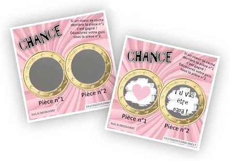 Carte à gratter personnalisable - Message au choix - Annonce originale grossesse ou événement - Modèle ticket de jeu Chance (Dégradé violet et bleu) – Image 14