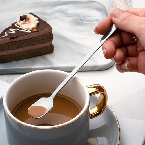 Lot de 6 spatules à dessert, 6 pailles en acier inoxydable, mini cuillères carrées, cuillères mélangeuses à café au miel, cuillères à café avec long manche, cuillère à café, cuillère à glace, cuillère – Image 5