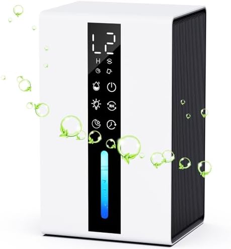 Deshumidificateur d air 1800ml, Déshumidificateur d air Electrique 48W, avec 48H de Minuterie, 7 Lumières de Couleur, Dégivrage Automatique, Arrêt Automatique, pour la Maison, Bain, Chambre