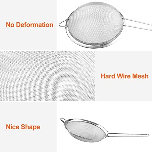 Avesteir 3 Pièces Passoire Inox 19/25/37 cm, Métal Tamis Cuisine, Tamis Maille Fine avec Poignée, Filtre pour Pâtisserie, Égoutter Poudre, Pates, Légumes, Quinoa, Nouille, Riz, Blanc d'Oeuf (Argent) – Image 5