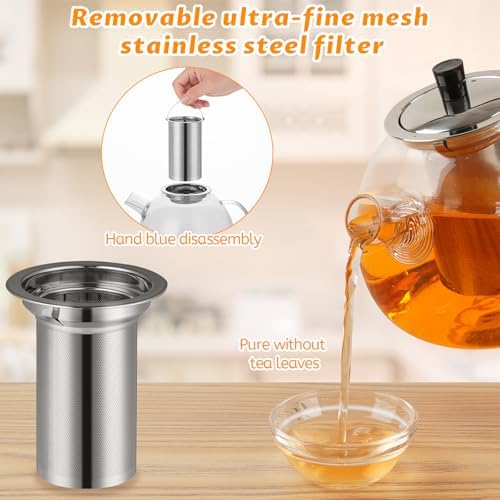 Theiere Avec Infuseur 1,6 litre, Theiere Verre Chauffant Transparent avec Filtre Amovible en Acier Inoxydable, Adapté au thé Parfumé, thé Vert, thé Noir, thé Aux Fruits (Théière avec base chauffante) – Image 2
