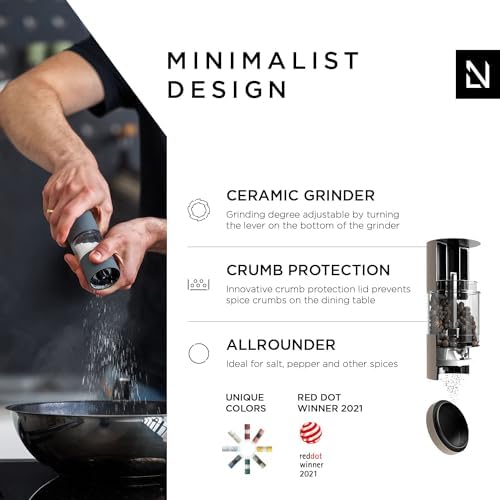 LARS NYSØM Set de moulin à sel et à poivre en acier inoxydable avec broyeur réglable en céramique 2 pièces I Set de moulin à épices manuel (Taupe Brown) – Image 2
