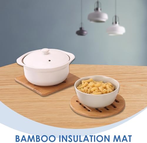 Ensemble de 4 Dessous de Plat en Bambou Résistant à la Chaleur, Écologique et Antidérapant, 2 Ronds et 2 Carrés, Idéals pour Théières, Bols et Ustensiles Chauds, Protection de Table Parfaite – Image 7