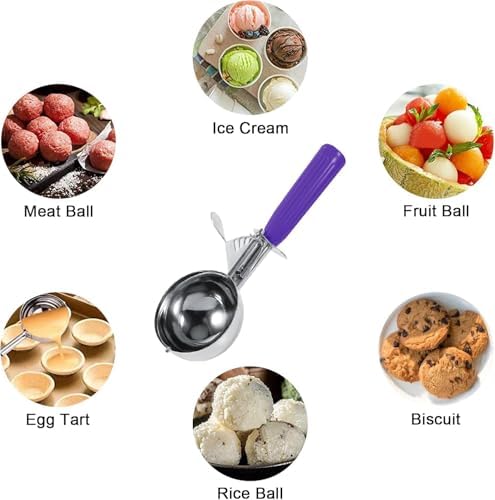 Cuillère à crème glacée - Cuillère cuillère à crème glacée à fruits en acier inoxydable pratique avec outil de cuisine en plastique (Couleur : Purple-4.2cm) – Image 7