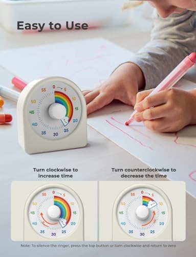 LIORQUE Minuteur Visuel Enfant Rechargeable avec Fonction Pause, Support Sonore et Muet, Timer Enfant avec Boîtier en Silicone, Convient aux Cuisine, Salle de Classe, Réunions - Blanc – Image 2