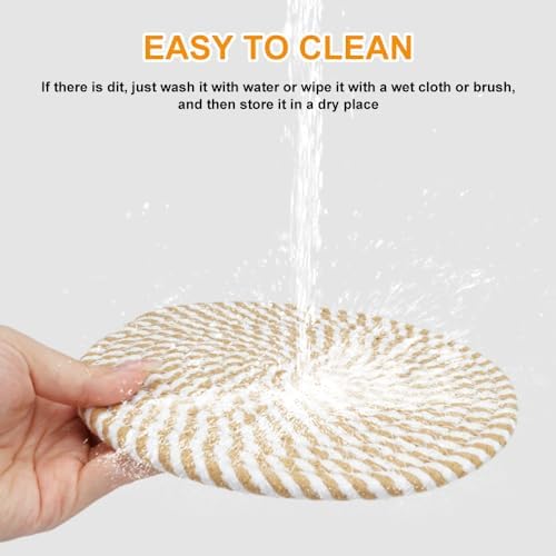 4 Pièces Dessous de Plat en Fil de Coton,Dessous De Plat Ronds Tressés Tapis Porte Casseroles,18cm Ronds Tressés Tapis Porte Casseroles pour Boissons Restaurant Bar Cadeau Décoration – Image 4