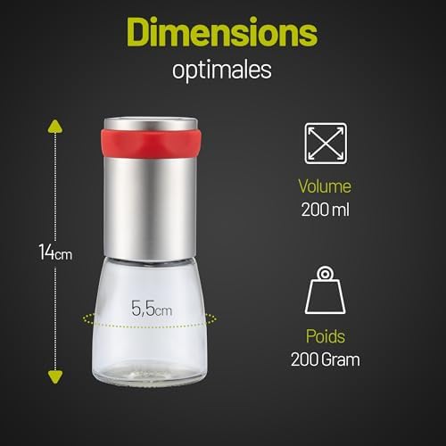 ZOLMER® Moulin à piment en acier inoxydable et en verre | Coupe-épices avec mécanisme de coupe en acier inoxydable – Coupe-piment pour épices grossières et piments – Moulin à épices – Avec couvercle – Image 4