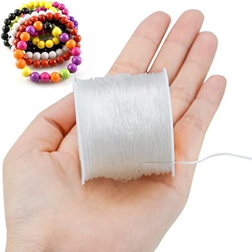 2 Pcs Fil Elastique pour Bracelet 50m*0,8mm Elastique Bracelet Ligne Fil Extensible Elastique Transparent Noir Transparent avec Ciseaux et Aiguille à Perles pour Bracelets et Colliers – Image 3