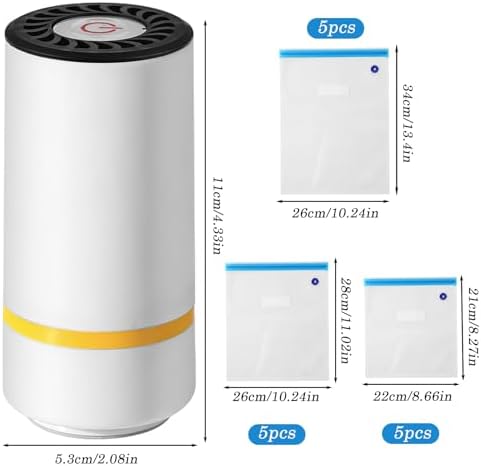 GOEDCH Machine à emballer sous vide avec 15 sacs sous vide : appareil de mise sous vide portable pour aliments, mise sous vide manuelle, chargement USB, petit pour aliments secs ou humides, stockage – Image 2