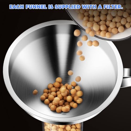 SRTSTR 2 Pièces Entonnoir Inox, Entonnoir Alimentaire, Entonnoir Cuisine Inox 11cm Entonnoir avec Filtre Entonnoir Tamis Inox Entonnoir avec Ane Inox Entonnoir Métallique pour le Transfert de Liquide – Image 4