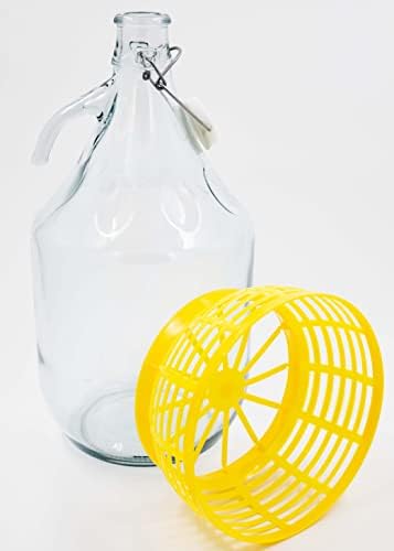 WYSKONT Bouteille bonbonne à col étroit avec couvercle pivotant, panier de protection, sas et bouchon pour la fabrication du vin, la fermentation, le stockage des boissons, verre transparent, 3 x 5 L – Image 4