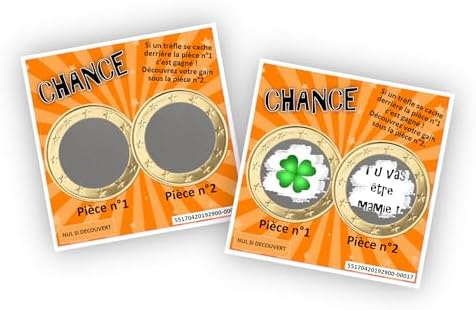 Carte à gratter personnalisable - Message au choix - Annonce originale grossesse ou événement - Modèle ticket de jeu Chance (Dégradé violet et bleu) – Image 10