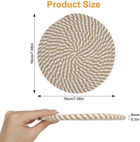 4 Pièces Dessous de Plat en Fil de Coton,Dessous De Plat Ronds Tressés Tapis Porte Casseroles,18cm Ronds Tressés Tapis Porte Casseroles pour Boissons Restaurant Bar Cadeau Décoration – Image 2