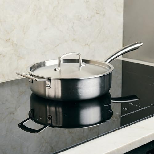 KAMBERG - Sauteuse Ø28 cm en Acier Inoxydable 18/10 Triply - Sans PFAS - Couvercle inclus - Tous feux dont induction et four - 0008279, Gris – Image 3