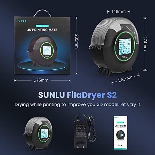 SUNLU Official Filament Dryer S2 with Fan, Chauffage à 360° tout Autour, Séchage Filament 3D, Température Maximale 70℃ Séchage Filament Efficace, PLA PETG ABS PA PC 3D Filament Dryer SUNLU S2, (Noir) – Image 6