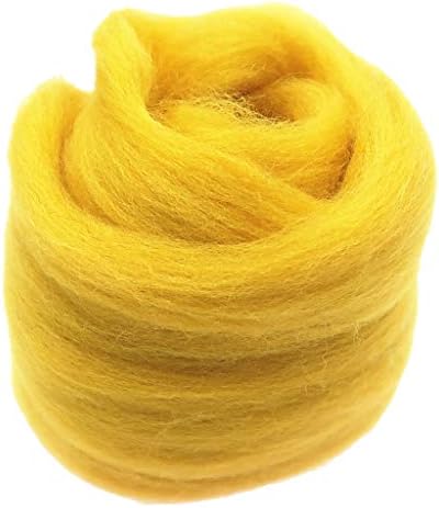SM SunniMix Laine Cardée à Feutrer, Kit Feutrage Aiguille DIY Peluches Cadeau pour Enfant, Jaune foncé – Image 2